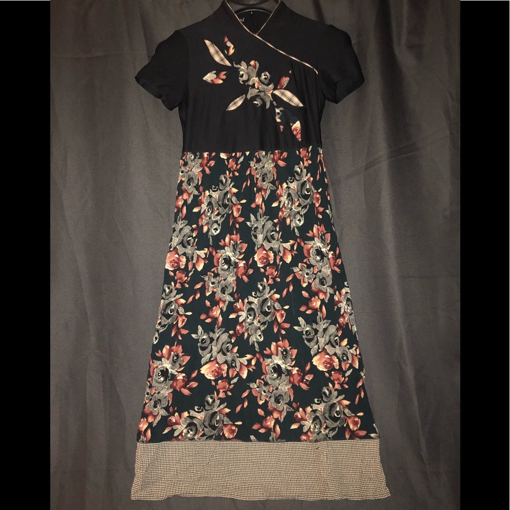vintage flower floral plaid maxi dress